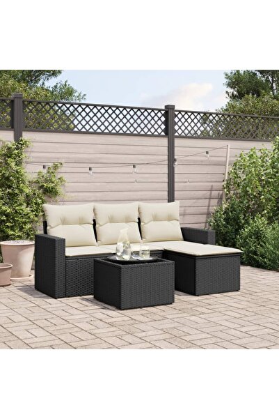 vidaxl Garden furniture set with cushions, 5 pieces, black, polyrattan