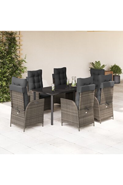 vidaxl Set mobilier de gradina cu perne, 7 piese, gri, poliratan