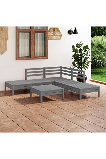 vidaxl Set mobilier de gradina, 6 piese, gri, lemn masiv de pin