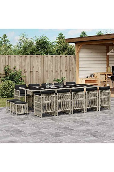 vidaxl Set mobilier de gradina cu perne 15 piese gri deschis poliratan