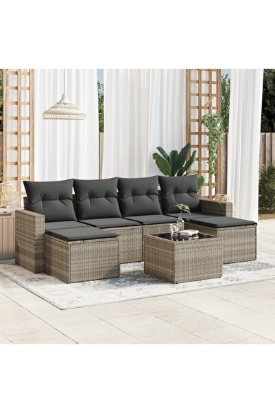 vidaxl Set canapele de gradina cu perne, 7piese gri deschis poliratan