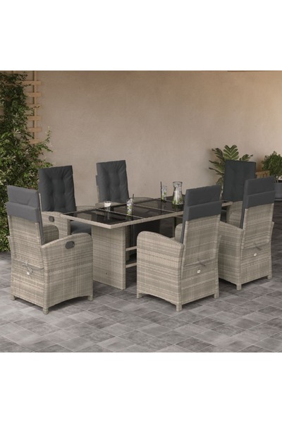 vidaxl Garden furniture set with cushions, 7 pieces, light grey polyrattan