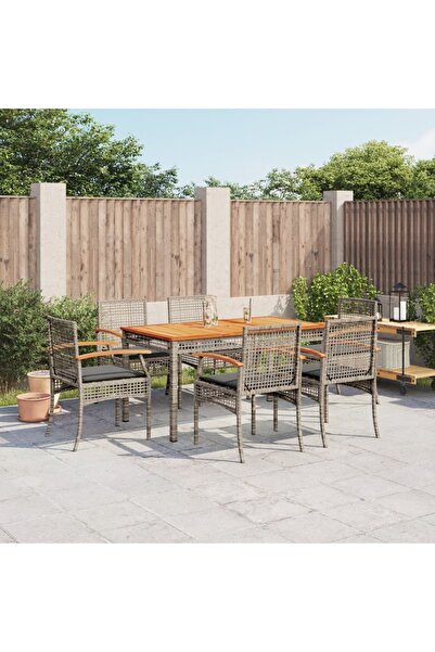 vidaxl Garden furniture set with cushions, 7 pieces, grey, polyrattan