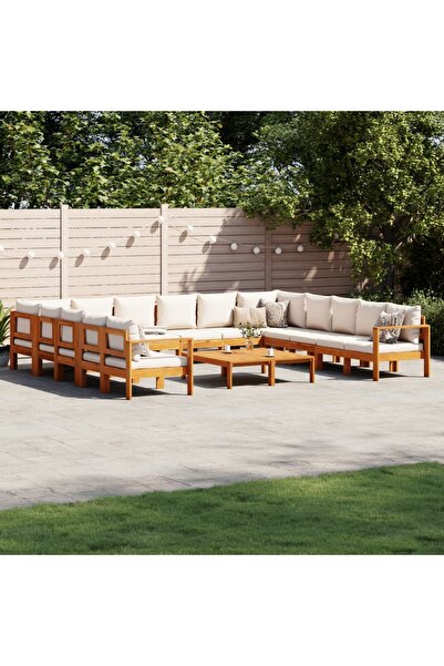 vidaxl Garden sofa set with cushions 10 pieces solid acacia wood