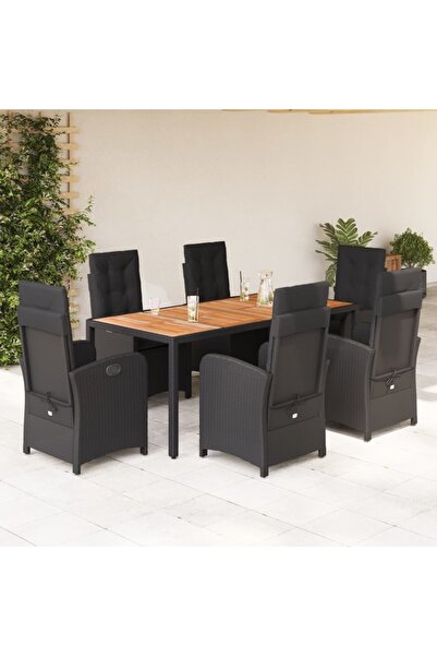 vidaxl Set mobilier de gradina cu perne, 7 piese, negru, poliratan