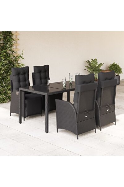 vidaxl Set mobilier de gradina cu perne, 5 piese, negru, poliratan