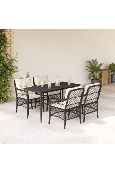 vidaxl Garden furniture set with cushions, 5 pieces, black, polyrattan