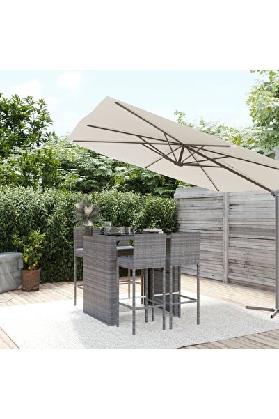 vidaxl Garden bar furniture set, with cushions, 5 pieces, grey, polyrattan