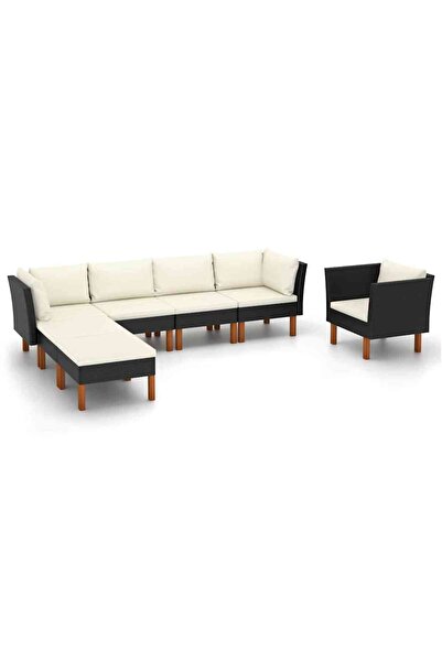vidaxl Set mobilier gradina, 7 piese, negru, poliratan/lemn eucalipt