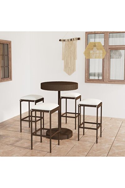 vidaxl Set mobilier bar de gradina cu perne, 5 piese, maro, poliratan