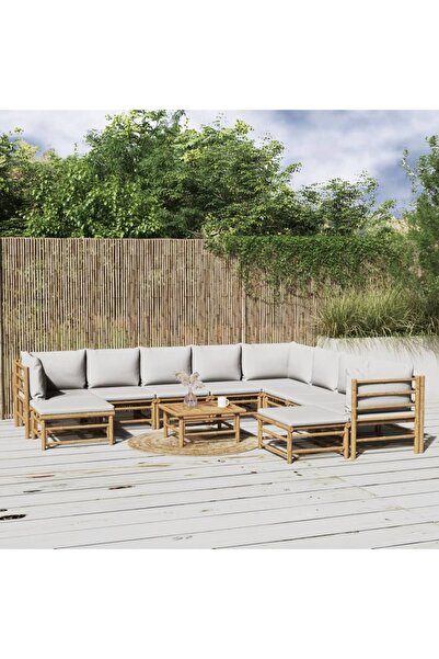 Concept Set mobilier de grădină cu perne gri deschis, 11 piese, bambus