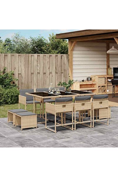 vidaxl Set mobilier gradina cu perne, 11 piese bej combinat poliratan
