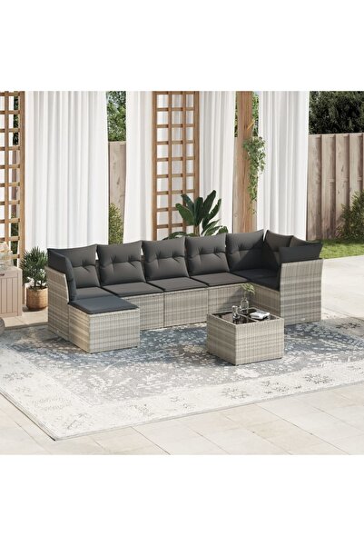 vidaxl Garden furniture set with cushions, 8 pieces, light grey polyrattan