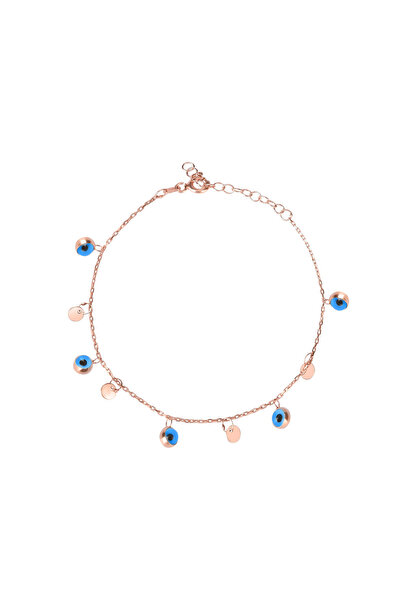Emiliano Jewellery Lacivert Cam Göz Taşlı Rose Altın Kaplamalı Pullu Gümüş Bi...
