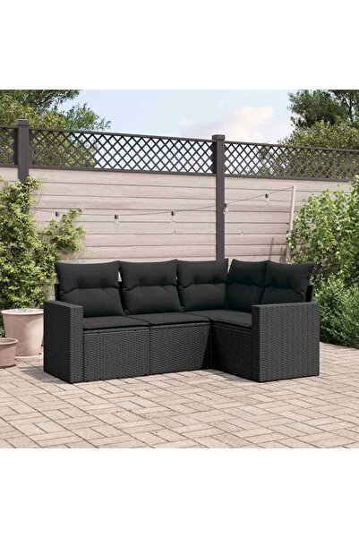 vidaxl Garden furniture set with cushions, 4 pieces, black, polyrattan