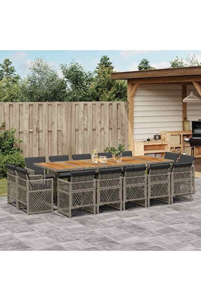 vidaxl Set mobilier de gradina cu perne, 15 piese, gri, poliratan