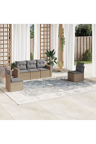 vidaxl Set canapele de gradina cu perne, 5 piese, bej, poliratan