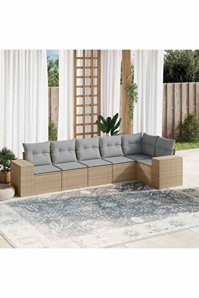 vidaxl Garden sofa set with cushions, 6 pieces, beige, polyrattan