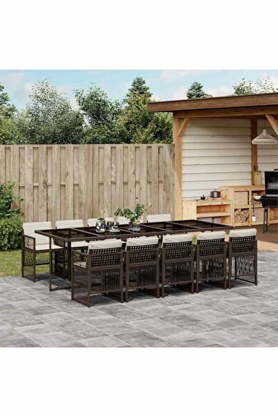 vidaxl Garden furniture set with cushions, 11 pieces, brown, polyrattan
