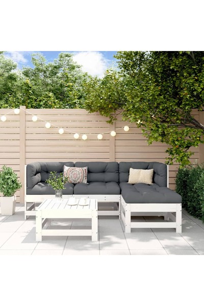 vidaxl Set mobilier relaxare de gradina 5 piese alb lemn masiv de pin