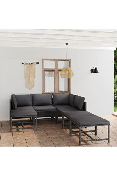 vidaxl Set mobilier de gradina cu perne, 7 piese, gri, poliratan