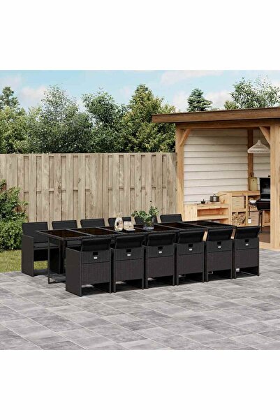 vidaxl Set mobilier de gradina cu perne, 13 piese, negru, poliratan