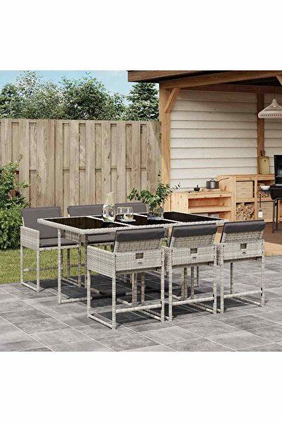 vidaxl Set mobilier de gradina cu perne, 7 piese gri deschis poliratan