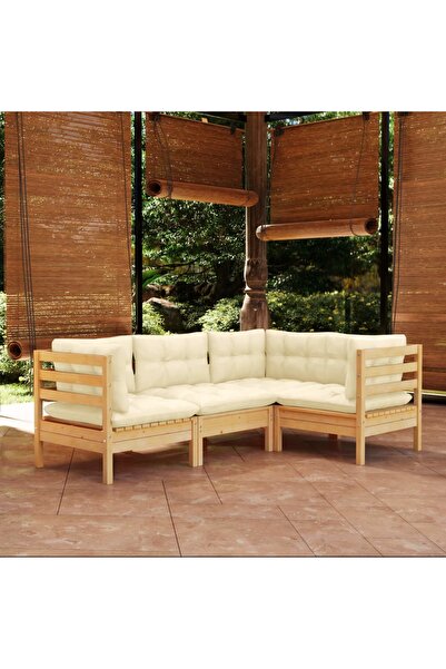 vidaxl Set mobilier gradina cu perne crem, 4 piese, lemn de pin
