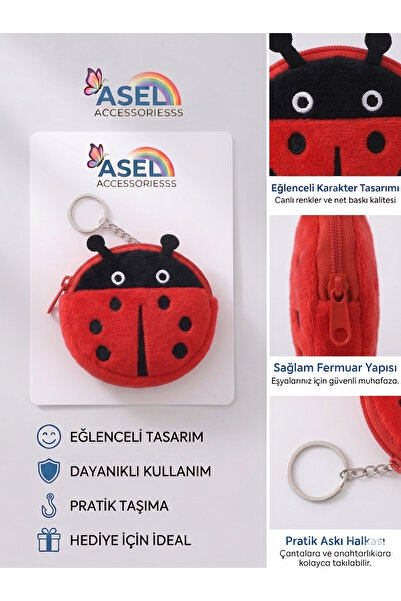 Aselaksesuarr Sevimli Figürlü Peluş Kancalı Mini Kız Çocuk Cüzdanı ve Çanta A...