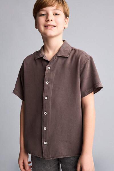 DeFacto Regular Fit Apaş Collar Tencel Short Sleeve Shirt for Boys H5646A826Sm