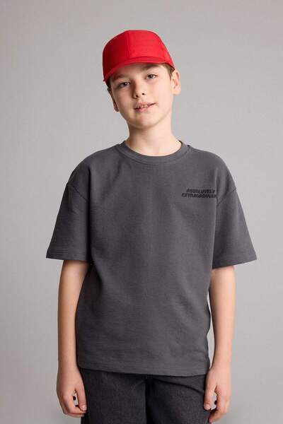 DeFacto Tricou cu mânecă scurtă, imprimat, cu gât rotund, supradimensionat, p...