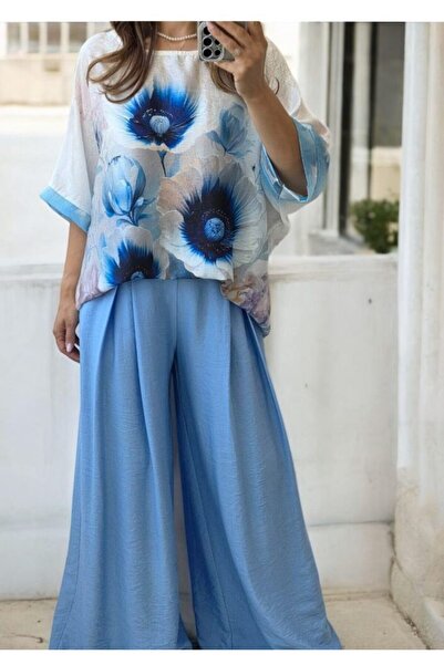 GLAMSI Flared viscose trousers with belt included