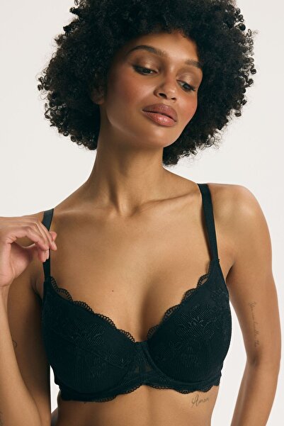 ESOTIQ Lightly Padded Bra with Mesh Ruffle & Floral Embroidery Details Subtle...