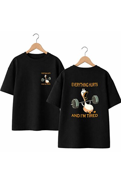 playwear Tricou cu decolteu rotund, 100% bumbac, supradimensionat, cu imprime...