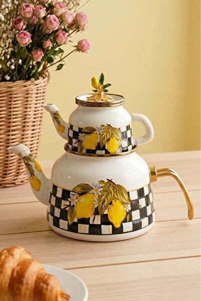 Rivaİstanbul Linda Lemon Patterned Enamel Teapot
