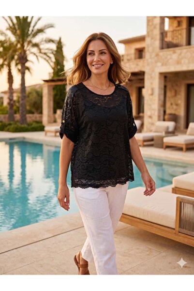 Punta Otantik MSR9896 İtalyan Full Dantel Kol Bağlamalı Pul Detay Astarlı Blu...