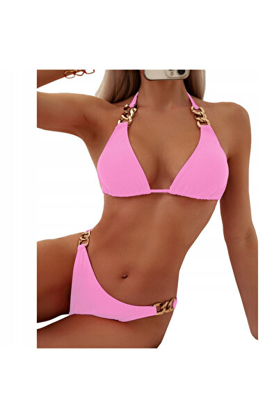 SNM Swimsuit, SNM, two-piece bikini, gold chains, purple, L
