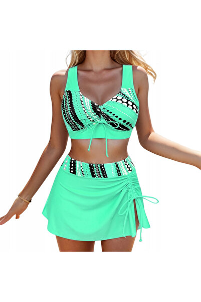 SNM Costum De Baie Dama 3 Piese, SNM, Bikini cu Fusta Ajustabila, Top Bretele...