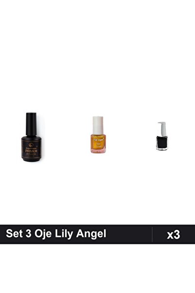 Makeup Set of 3 Lily Angel Semi-permanent Nail Polish with Primer, Black Gold...