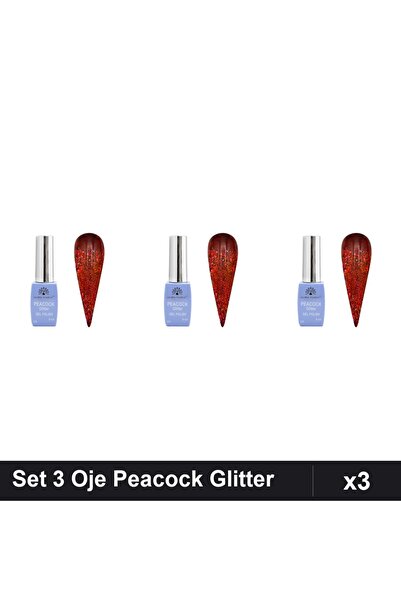 Makeup Set 3 Oje Semipermanente Peacock Glitter 8ml, Nuanță 05, Manichiură UV...