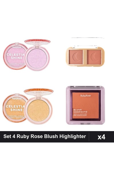 Makeup Set 4 Produse Machiaj Ruby Rose, Blush Paleta Highlighter Iluminator, ...