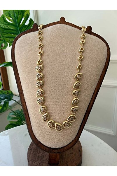 My Joyas Design 14K Altın Kaplama Sıralı Badem Taşlı Kolye