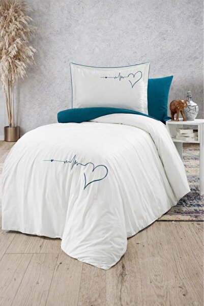 Çeyiz Diyarı Heart Double-Sided Single Duvet Cover Set Blue