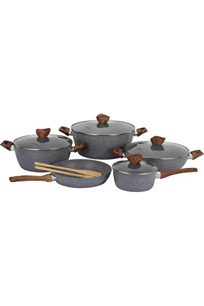 DELCASA 11Pc Forged Granite Cookware Set Grey pots and pans set casserole fry...