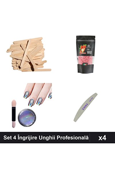 Makeup Set 4 Îngrijire Unghii: Spatulă Ceară, Pigment Holografic Unicorn, Pil...