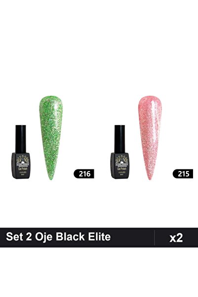 Makeup Set of 2 Semi-permanent Nail Polish Black Elite 8ml, Shades 215 216, U...