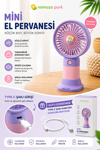 MİMOZA PARK Şarjlı 3 Kademeli Mini Taşınabilir El Fanı - Sessiz USB Masaüstü ...