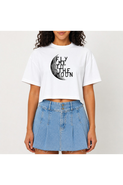 URBANTRENDSTORE Crop T-shirt με λευκό σχέδιο, άνετη εφαρμογή, ακατέργαστη κοπ...