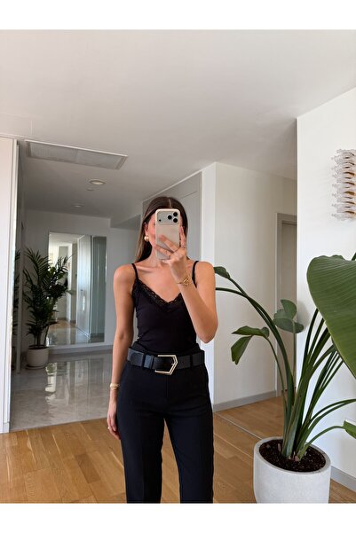 MERVE AKSOY Dantel Detaylı Bodysuit - Siyah