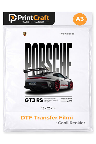 PRİNTCRAFT RENKLİ DÜŞLER ATÖLYESİ 18x25 cm Porsh Modeli Ütü ile Yapışan DTF T...
